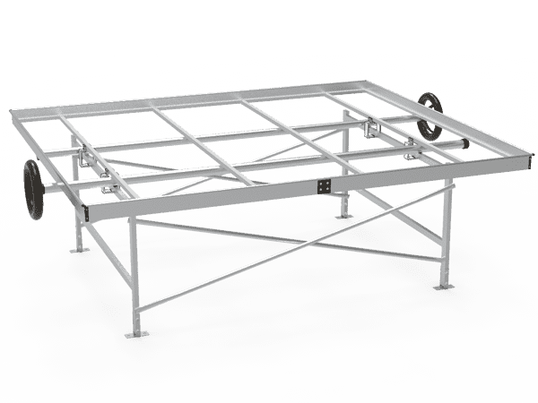 A drawing picture of greenhouse rolling bench frame.