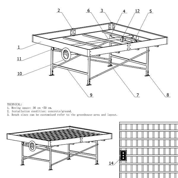 Diagrams of ebb and floe bench.