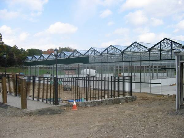 The black steel fence is installed beside the greenhouse.